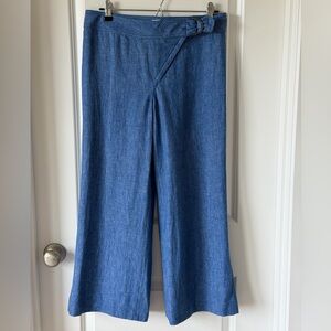 Elevenses Wide Leg Linen+Cotton Blue Coastal Boho Cropped Pants-6(M)